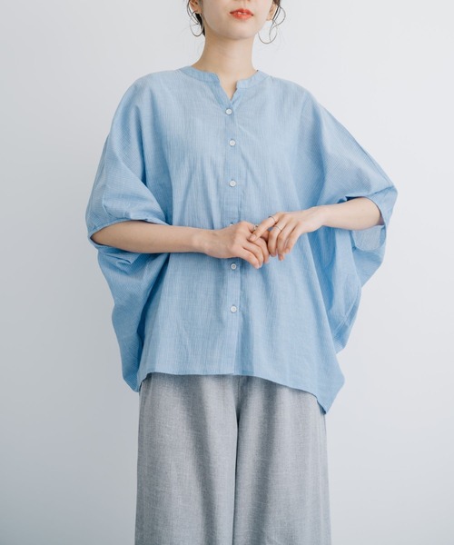 refinedworks(リファインドワークス)の「【refinedworks】 清涼感たっぷりなストライプシャツブラウス!(シャツ/ブラウス・レディース・グレー/ライトブルー/ホワイト・FREE)」の3枚目の写真