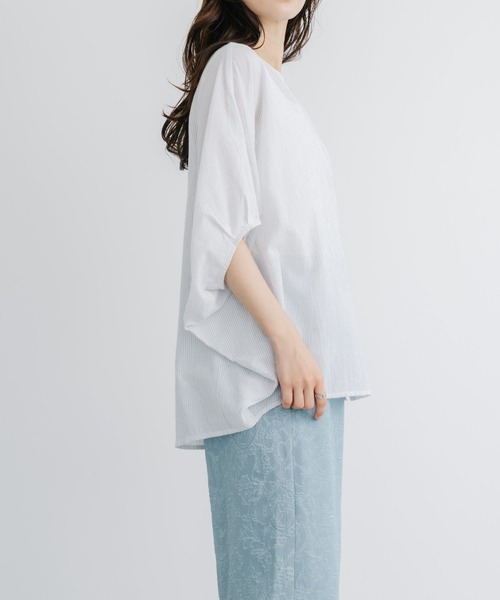 refinedworks(リファインドワークス)の「【refinedworks】 清涼感たっぷりなストライプシャツブラウス!(シャツ/ブラウス・レディース・グレー/ライトブルー/ホワイト・FREE)」の5枚目の写真