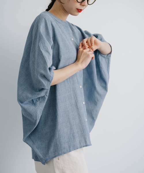 refinedworks(リファインドワークス)の「【refinedworks】 清涼感たっぷりなストライプシャツブラウス!(シャツ/ブラウス・レディース・グレー/ライトブルー/ホワイト・FREE)」の12枚目の写真