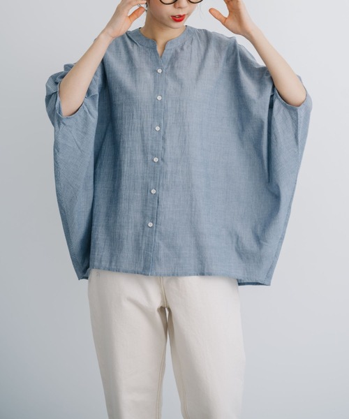 refinedworks(リファインドワークス)の「【refinedworks】 清涼感たっぷりなストライプシャツブラウス!(シャツ/ブラウス・レディース・グレー/ライトブルー/ホワイト・FREE)」の13枚目の写真