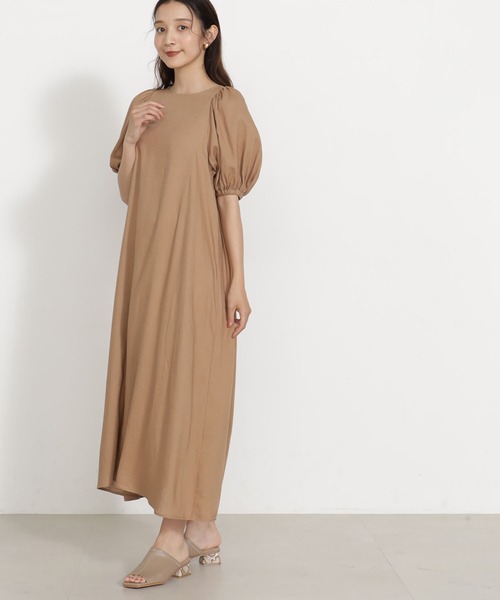 FOUND GOOD(ファウンドグッド)の「麻レーヨンパフスリーブワンピース(ワンピース・レディース・ブラック/ベージュ/グレー系8/ピンク系5・S/M/L)」の3枚目の写真