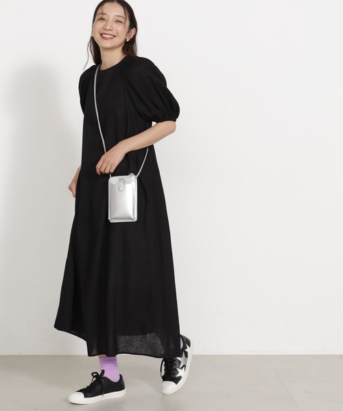 FOUND GOOD(ファウンドグッド)の「麻レーヨンパフスリーブワンピース(ワンピース・レディース・ブラック/ベージュ/グレー系8/ピンク系5・S/M/L)」の8枚目の写真