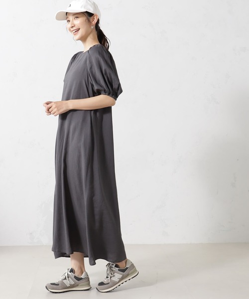 FOUND GOOD(ファウンドグッド)の「麻レーヨンパフスリーブワンピース(ワンピース・レディース・ブラック/ベージュ/グレー系8/ピンク系5・S/M/L)」の12枚目の写真