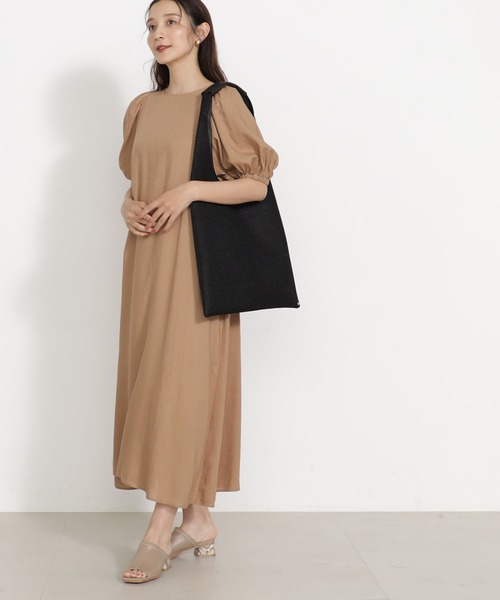 FOUND GOOD(ファウンドグッド)の「麻レーヨンパフスリーブワンピース(ワンピース・レディース・ブラック/ベージュ/グレー系8/ピンク系5・S/M/L)」の16枚目の写真