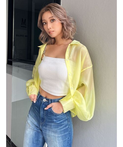 GYDA（ジェイダ）の「SHEERショートシャツ（シャツ/ブラウス・レディース・イエロー/オフホワイト/その他1・FREE）」の7枚目の写真