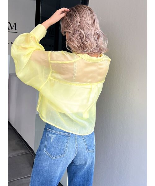 GYDA（ジェイダ）の「SHEERショートシャツ（シャツ/ブラウス・レディース・イエロー/オフホワイト/その他1・FREE）」の8枚目の写真