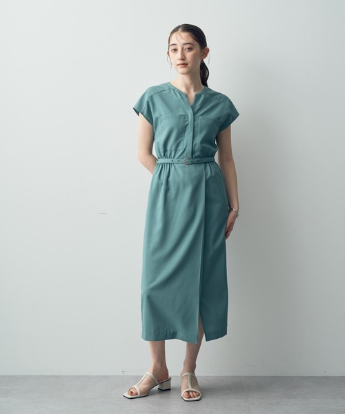 YECCA VECCA（イェッカヴェッカ）の「ポケットデザインワンピース（ワンピース・レディース・グレイッシュベージュ/グリーン/ネイビー・FREE）」の4枚目の写真