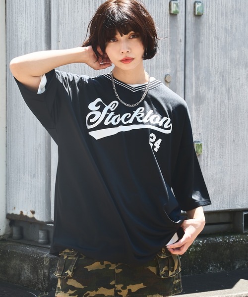 WEGO（ウィゴー）の「WEGO/アクセ付きラインリブメッシュプルオーバー（Tシャツ/カットソー・メンズ・ホワイト/ネイビー/ダークグリーン/ブラック・MEDIUM/LARGE）」の9枚目の写真