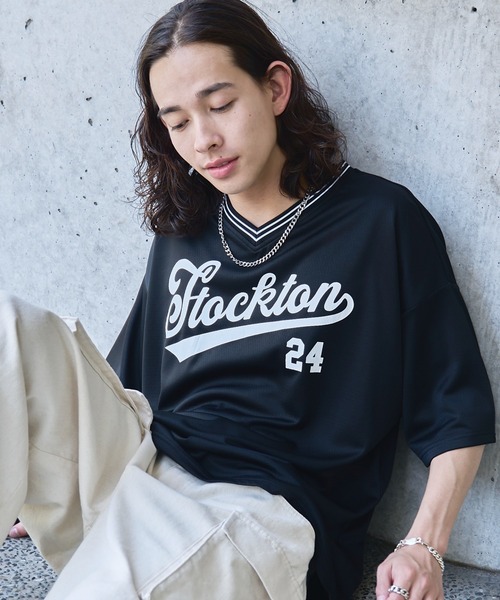 WEGO（ウィゴー）の「WEGO/アクセ付きラインリブメッシュプルオーバー（Tシャツ/カットソー・メンズ・ホワイト/ネイビー/ダークグリーン/ブラック・MEDIUM/LARGE）」の5枚目の写真