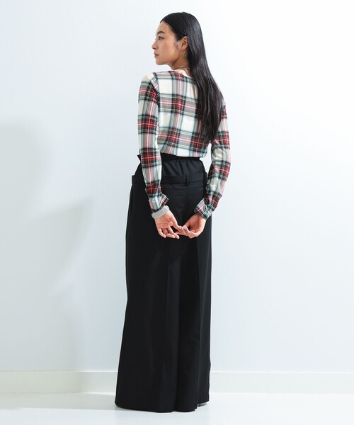 Ray BEAMS(レイビームス)の「Ray BEAMS / シアー チェック クルーネック トップス(Tシャツ/カットソー・レディース・ダークブラウン/オフホワイト・ONE SIZE)」の4枚目の写真