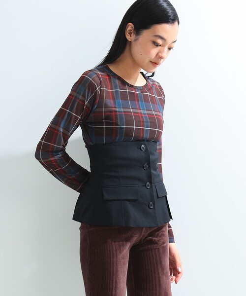 Ray BEAMS(レイビームス)の「Ray BEAMS / シアー チェック クルーネック トップス(Tシャツ/カットソー・レディース・ダークブラウン/オフホワイト・ONE SIZE)」の17枚目の写真