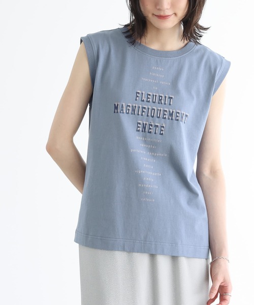 n'OrLABEL(ノアールレーベル)の「『ロゴフレンチスリーブTシャツ』(Tシャツ/カットソー・レディース・オフホワイト/グレイッシュブルー/チャコール・1/2)」の1枚目の写真