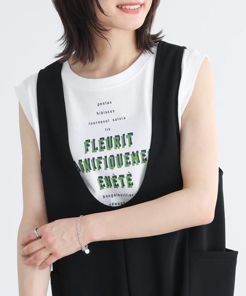 n'OrLABEL(ノアールレーベル)の「『ロゴフレンチスリーブTシャツ』(Tシャツ/カットソー・レディース・オフホワイト/グレイッシュブルー/チャコール・1/2)」の9枚目の写真