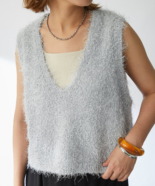 un dix cors（アンディコール）の「シャギーVベスト（ベスト・レディース・ブラック/ライトグレー・FREE）」の17枚目の写真