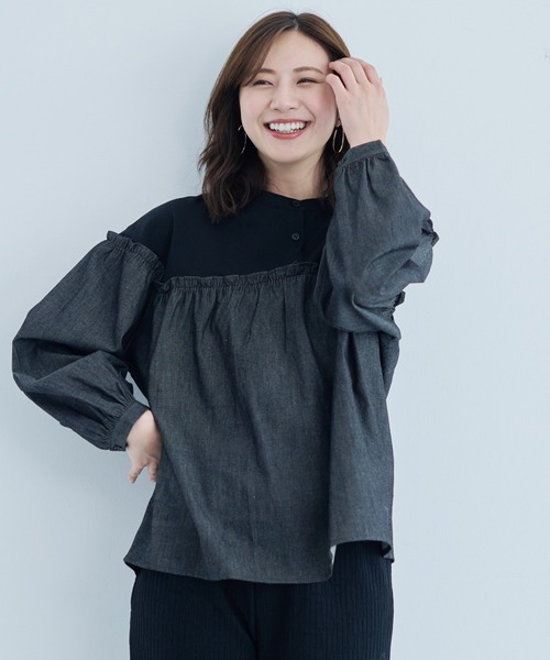 Arnold Palmer（アーノルドパーマー）の「フリル ヨークドッキング プルオーバー（シャツ/ブラウス・レディース・ブラック/アイボリー/ネイビー・L/M/S）」の13枚目の写真