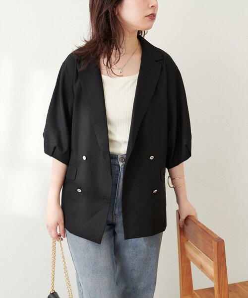 natural couture（ナチュラルクチュール）の「綿麻コクーンスリーブジャケット（その他アウター・レディース・ライトベージュ/ブラック/モカ・FREE）」の2枚目の写真