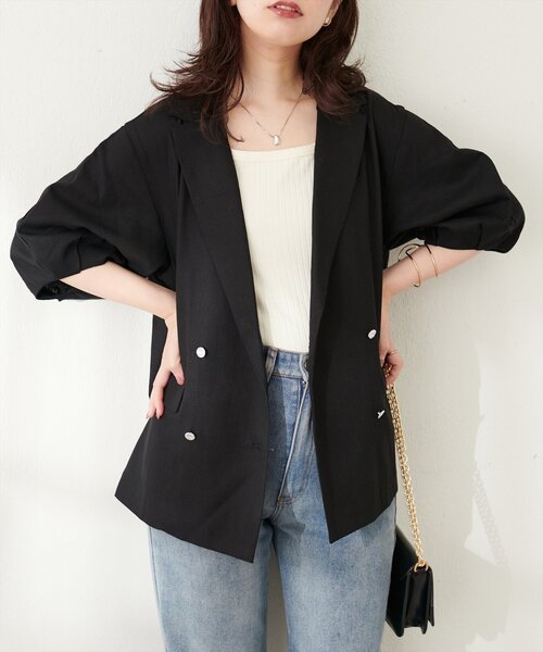 natural couture（ナチュラルクチュール）の「綿麻コクーンスリーブジャケット（その他アウター・レディース・ライトベージュ/ブラック/モカ・FREE）」の4枚目の写真