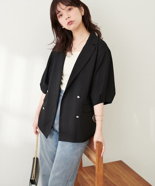 natural couture（ナチュラルクチュール）の「綿麻コクーンスリーブジャケット（その他アウター・レディース・ライトベージュ/ブラック/モカ・FREE）」の5枚目の写真