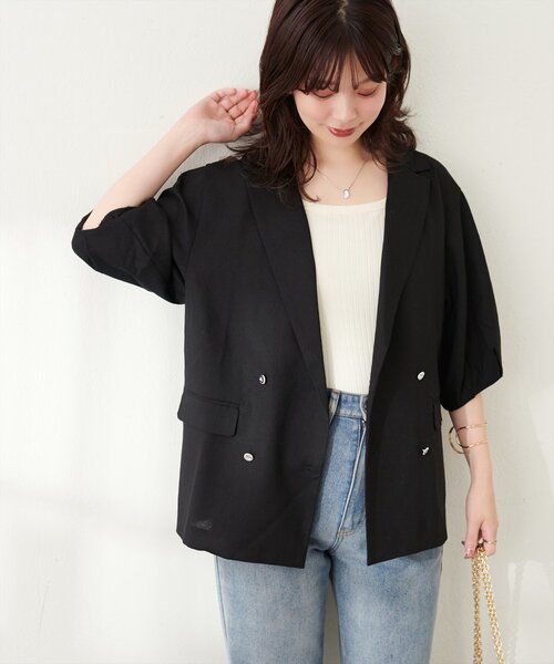 natural couture（ナチュラルクチュール）の「綿麻コクーンスリーブジャケット（その他アウター・レディース・ライトベージュ/ブラック/モカ・FREE）」の6枚目の写真