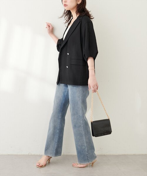 natural couture（ナチュラルクチュール）の「綿麻コクーンスリーブジャケット（その他アウター・レディース・ライトベージュ/ブラック/モカ・FREE）」の7枚目の写真