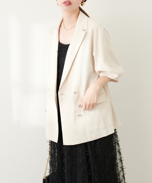 natural couture（ナチュラルクチュール）の「綿麻コクーンスリーブジャケット（その他アウター・レディース・ライトベージュ/ブラック/モカ・FREE）」の12枚目の写真