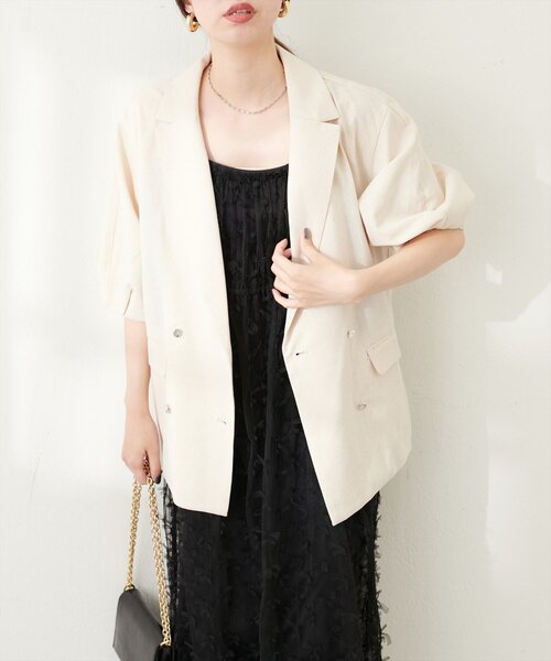 natural couture（ナチュラルクチュール）の「綿麻コクーンスリーブジャケット（その他アウター・レディース・ライトベージュ/ブラック/モカ・FREE）」の13枚目の写真