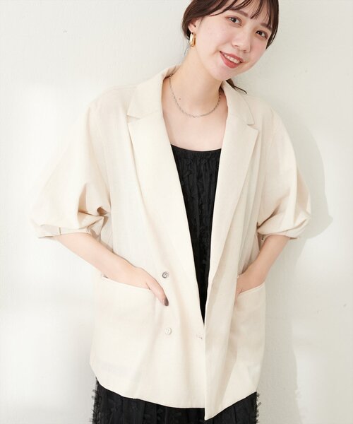 natural couture（ナチュラルクチュール）の「綿麻コクーンスリーブジャケット（その他アウター・レディース・ライトベージュ/ブラック/モカ・FREE）」の14枚目の写真