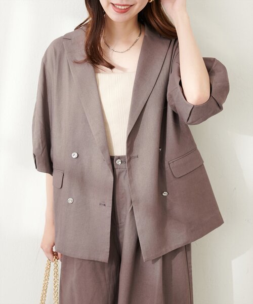 natural couture（ナチュラルクチュール）の「綿麻コクーンスリーブジャケット（その他アウター・レディース・ライトベージュ/ブラック/モカ・FREE）」の8枚目の写真