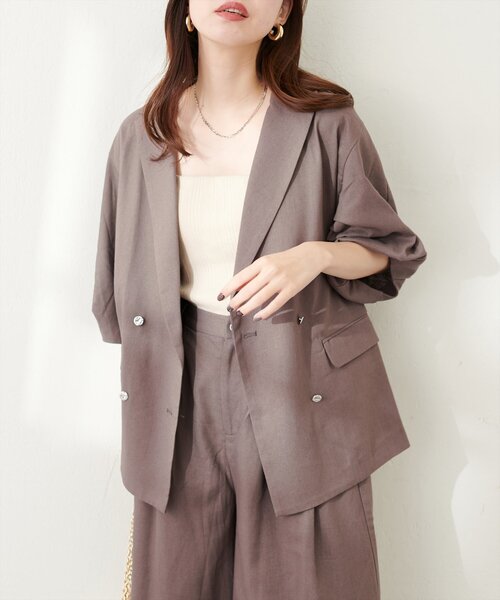 natural couture（ナチュラルクチュール）の「綿麻コクーンスリーブジャケット（その他アウター・レディース・ライトベージュ/ブラック/モカ・FREE）」の3枚目の写真