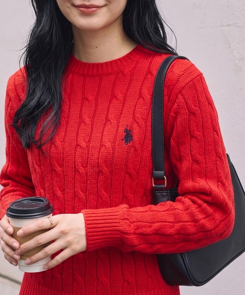 U.S. POLO ASSN.(ユーエスポロアッスン)の「【U.S. POLO ASSN.】25AW新色追加 ロイヤルバルキーケーブルニット メンズ、ウィメンズで着れるサイズ展開!(ニット/セーター・レディース・ネイビー/ホワイト/レッド/グリーン/グレー/ブラック/ベージュ/ワイン・S/M/L/XL)」の7枚目の写真