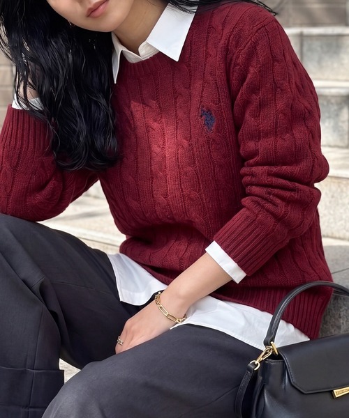 U.S. POLO ASSN.(ユーエスポロアッスン)の「【U.S. POLO ASSN.】25AW新色追加 ロイヤルバルキーケーブルニット メンズ、ウィメンズで着れるサイズ展開!(ニット/セーター・レディース・ネイビー/ホワイト/レッド/グリーン/グレー/ブラック/ベージュ/ワイン・S/M/L/XL)」の8枚目の写真