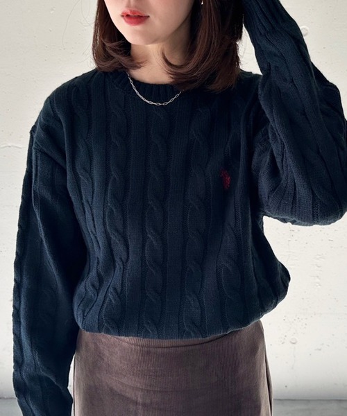【新品】PoloRalphLauren ネイビーケーブルニットセーター　L ポロ ラルフ ローレン POLO RALPH LAUREN ケーブルニット コットン