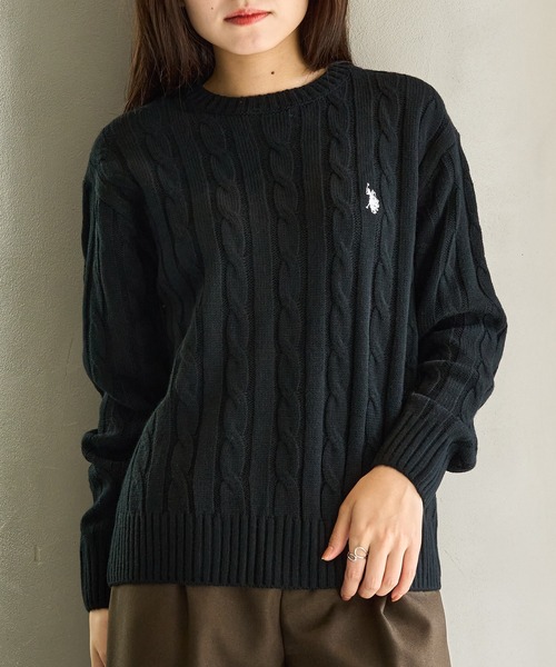 Polo Ralph Lauren ブラック ケーブルニットセーター ジップ M POLO RALPH LAUREN ニット セーター ケーブルニット コットン