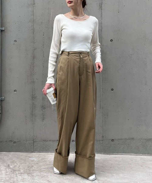 CIAOPANIC TYPY(チャオパニックティピー)の「タックチノ折り返しワイドストレートパンツ(チノパンツ・レディース・カーキ/ブラック/ベージュ・MEDIUM/SMALL)」の12枚目の写真