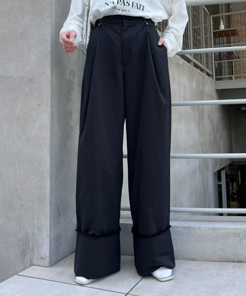 CIAOPANIC TYPY(チャオパニックティピー)の「タックチノ折り返しワイドストレートパンツ(チノパンツ・レディース・カーキ/ブラック/ベージュ・MEDIUM/SMALL)」の4枚目の写真