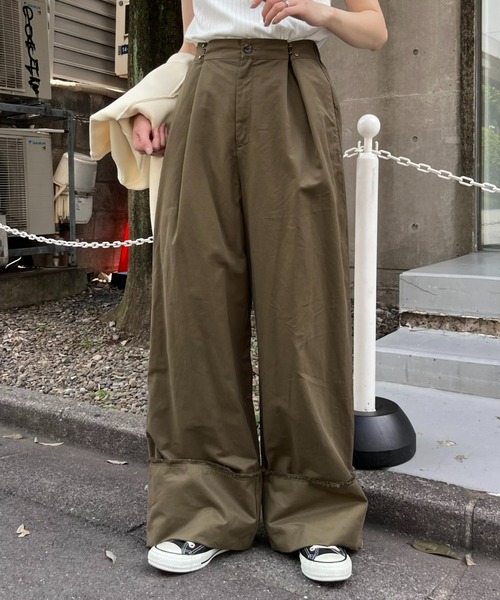 CIAOPANIC TYPY(チャオパニックティピー)の「タックチノ折り返しワイドストレートパンツ(チノパンツ・レディース・カーキ/ブラック/ベージュ・MEDIUM/SMALL)」の14枚目の写真