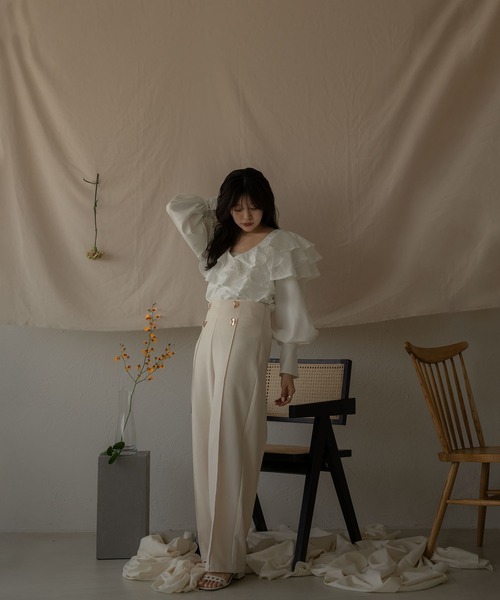 トップス mideal lace tiered blouse brown セール】lace tiered blouse / レースティアードブラウス