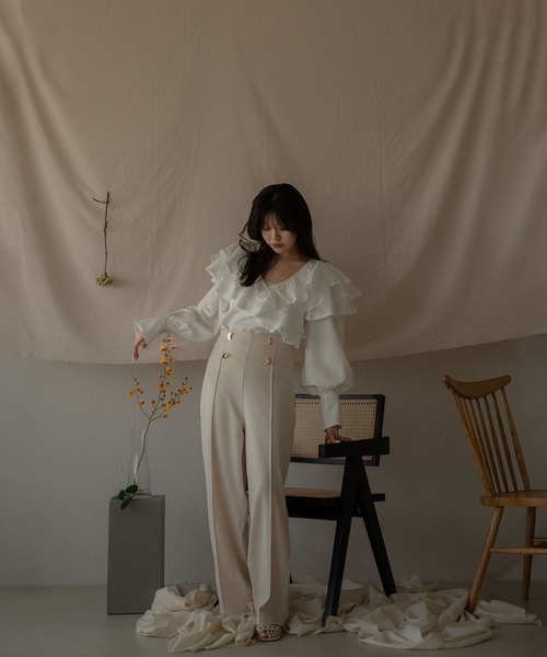 トップス mideal lace tiered blouse brown セール】lace tiered blouse / レースティアードブラウス