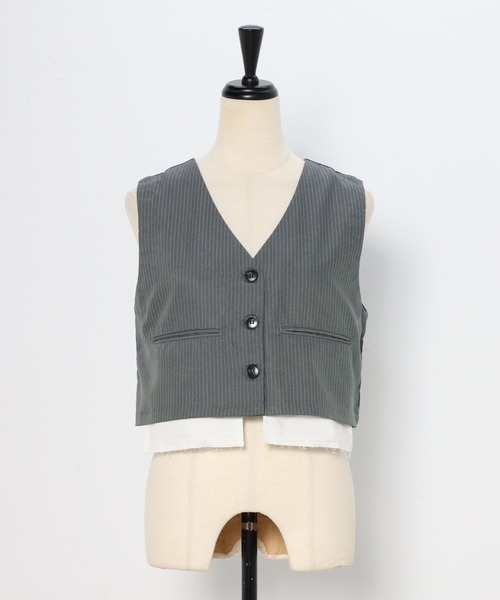 ベスト ジレ design pocket stripe vest / ピンストライプデザインポケットベスト レディース ENC ベスト ジレ design pocket stripe vest / ピンストライプ