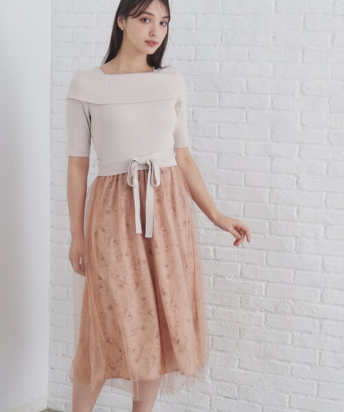 セール】《S-LLsize》フラワーチュールドッキングワンピース【洗濯機