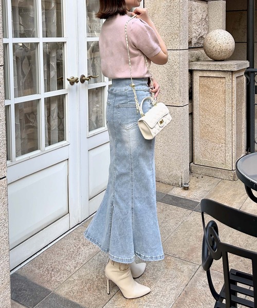 Julia Boutique（ジュリアブティック）の「パールデコ パフスリーブニットカーディガン（カーディガン/ボレロ・レディース・グレー/オフホワイト/ブラック/ピンク・ONE）」の8枚目の写真