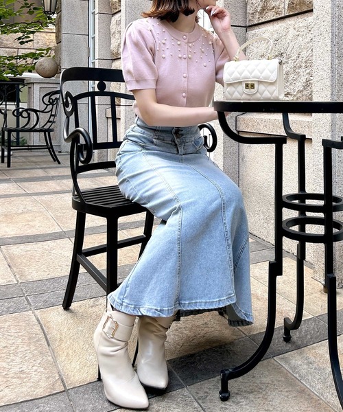 Julia Boutique（ジュリアブティック）の「パールデコ パフスリーブニットカーディガン（カーディガン/ボレロ・レディース・グレー/オフホワイト/ブラック/ピンク・ONE）」の10枚目の写真