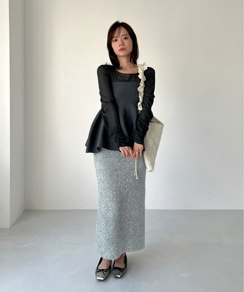 Since Then上品 ラメ ニット トップス スカート セットアップ NOMINE スカート 「セットアップ対応可」ラメシャギータイト