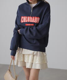 ◆カレッジロゴハーフジップスウェット