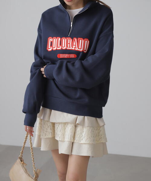 FREE'S MART(フリーズマート)の「◆カレッジロゴハーフジップスウェット(スウェット・レディース・ホワイト/グリーン/ネイビー・FREE)」の1枚目の写真