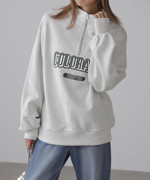 FREE'S MART(フリーズマート)の「◆カレッジロゴハーフジップスウェット(スウェット・レディース・ホワイト/グリーン/ネイビー・FREE)」の2枚目の写真