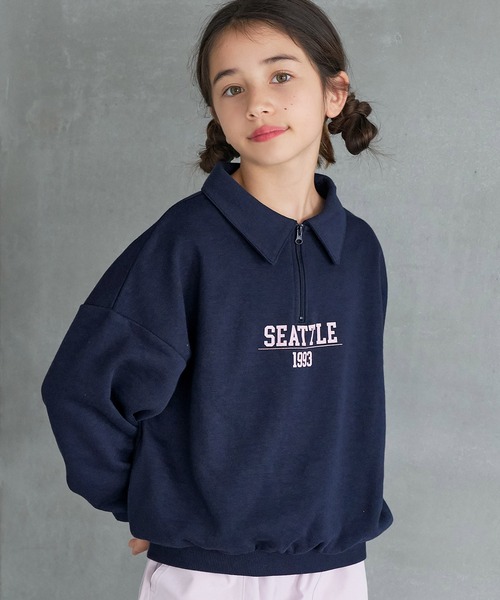 coca(coca)(コカ)の「キッズ ハーフジップ衿付きスウェット(スウェット・キッズ・アイボリー/ネイビー・150/130/140/120)」の2枚目の写真