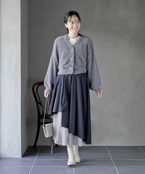 rps(アールピーエス)の「リボンボタンフェザーVネックカーディガン(カーディガン/ボレロ・レディース・アイボリー/ライトグレー/ピンク/パープル・フリー)」の12枚目の写真