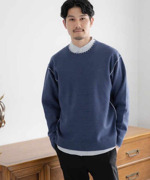 GLOBAL WORK（グローバルワーク）の「メルティ配色ステッチ/116287（ニット/セーター・メンズ・サックスブルー/ブラック/ホワイト/グレー系その他6・X-LARGE/SMALL/LARGE/MEDIUM）」の18枚目の写真