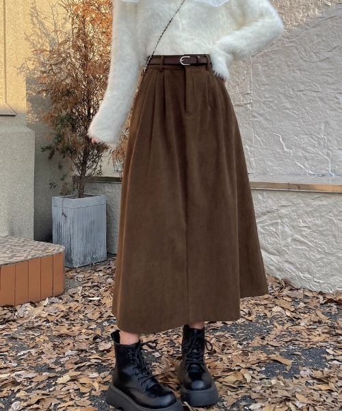 セール】ベルト付き コーデュロイ ロング丈スカート（スカート